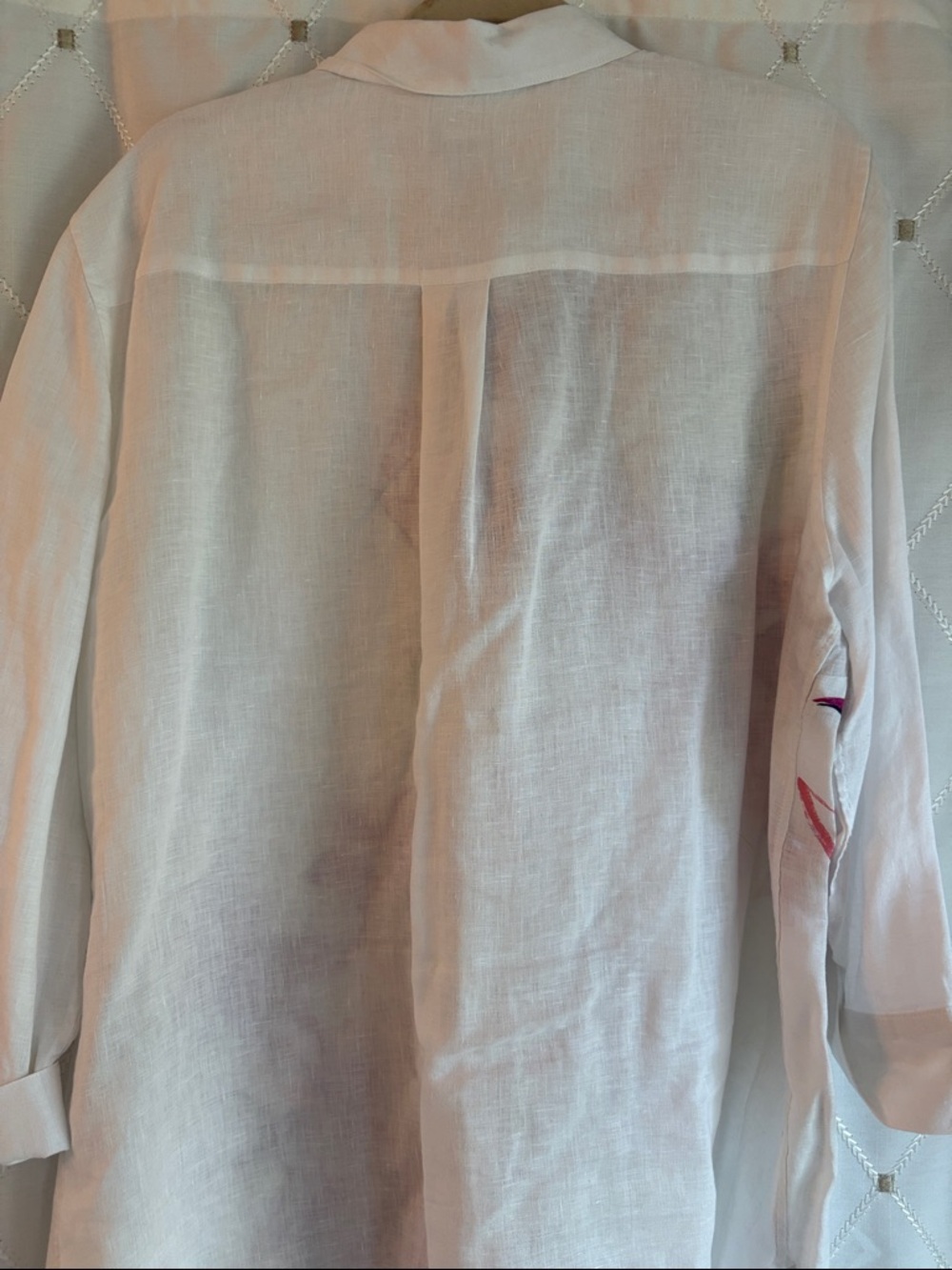 Chico's White Linen Shirt with Fuchsia Floral Print - Picture 3 of 5